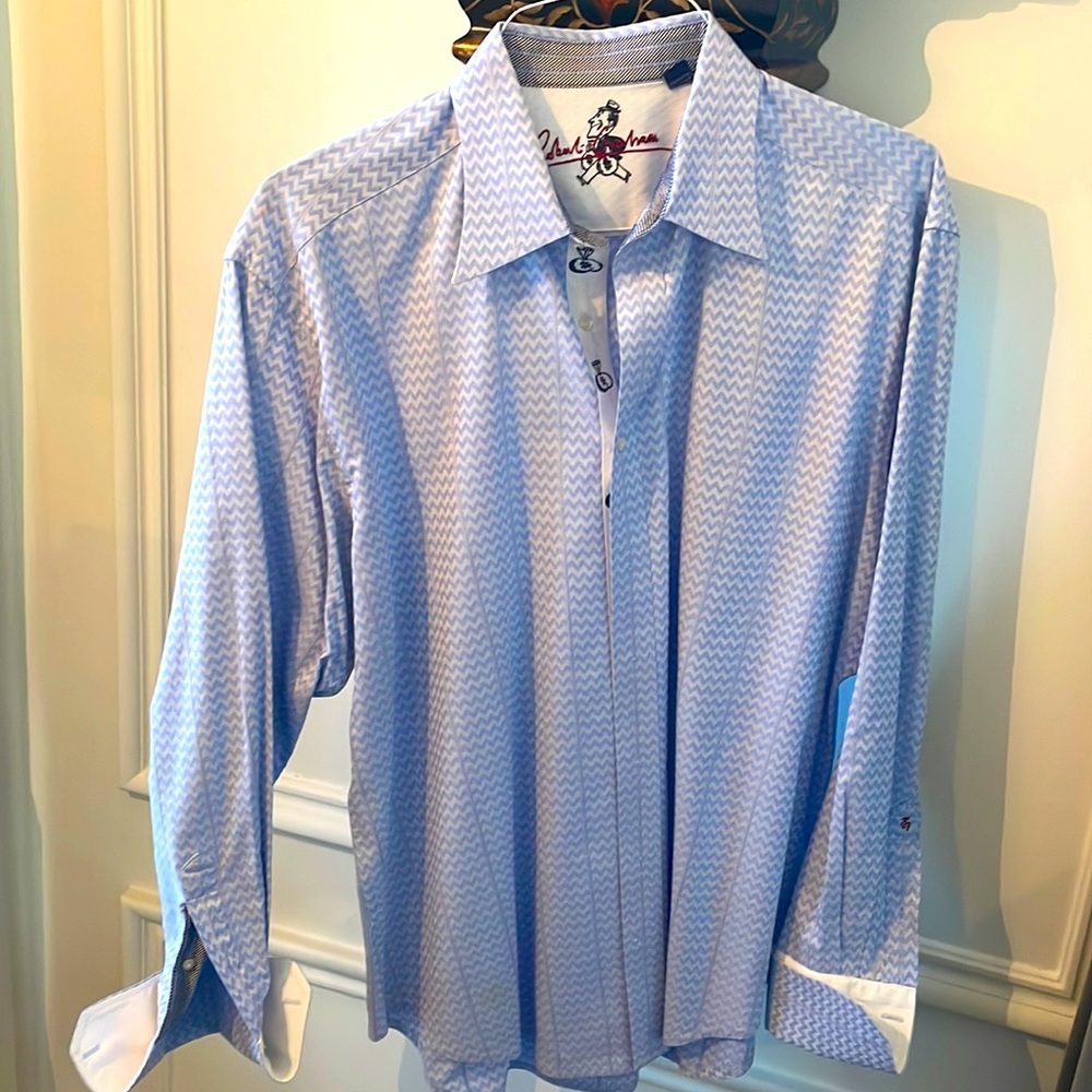 Robert Graham Men’s Blue “Money Bags” LS Button Down Cuff Shirt Size XL